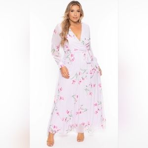 FLORAL LAVENDER CHIFFON MAXI DRESS